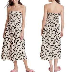 a new day Strapless Smock Stretchy Dress in Cream and Black